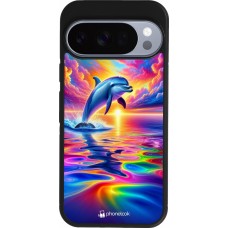 Google Pixel 10 / Pixel 10 Pro Case Hülle - Silikon schwarz Glücklicher Regenbogen-Delfin