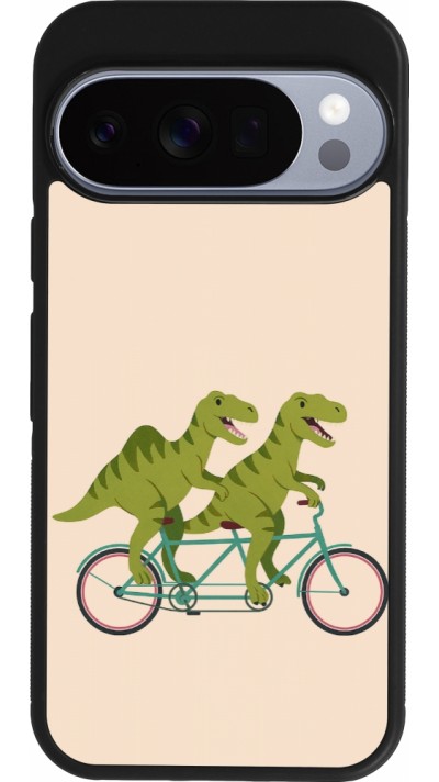 Coque Google Pixel 10 / Pixel 10 Pro - Silicone rigide noir Dinosaurs on bikes 2026