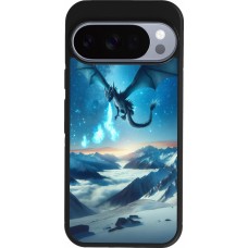 Coque Google Pixel 10 / Pixel 10 Pro - Silicone rigide noir Dragon nocturne montagne