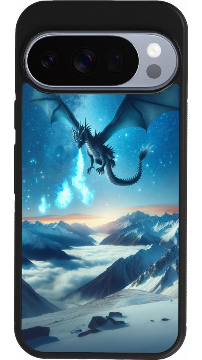 Coque Google Pixel 10 / Pixel 10 Pro - Silicone rigide noir Dragon nocturne montagne