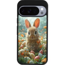Coque Google Pixel 10 / Pixel 10 Pro - Silicone rigide noir Easter 2026 Rabbit in the garden