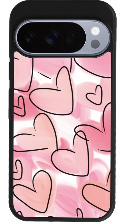Coque Google Pixel 10 / Pixel 10 Pro - Silicone rigide noir Easter 2023 pink hearts
