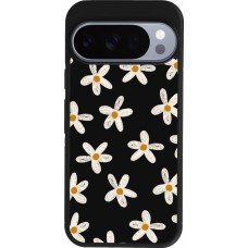 Coque Google Pixel 10 / Pixel 10 Pro - Silicone rigide noir Easter 2024 white on black flower