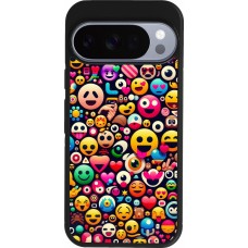 Google Pixel 10 / Pixel 10 Pro Case Hülle - Silikon schwarz Emoji Mix Farbe