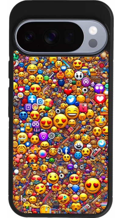 Google Pixel 10 / Pixel 10 Pro Case Hülle - Silikon schwarz Emoji gemischt