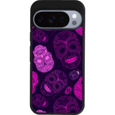 Coque Google Pixel 10 / Pixel 10 Pro - Silicone rigide noir Halloween 2023 pink skulls