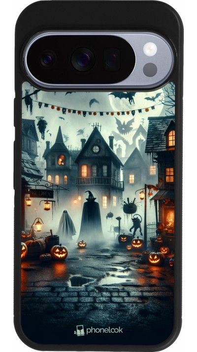 Google Pixel 10 / Pixel 10 Pro Case Hülle - Silikon schwarz Halloween Spukstadt