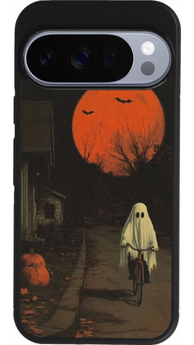 Google Pixel 10 / Pixel 10 Pro Case Hülle - Silikon schwarz Halloween 2025 Ghost on a bicycle