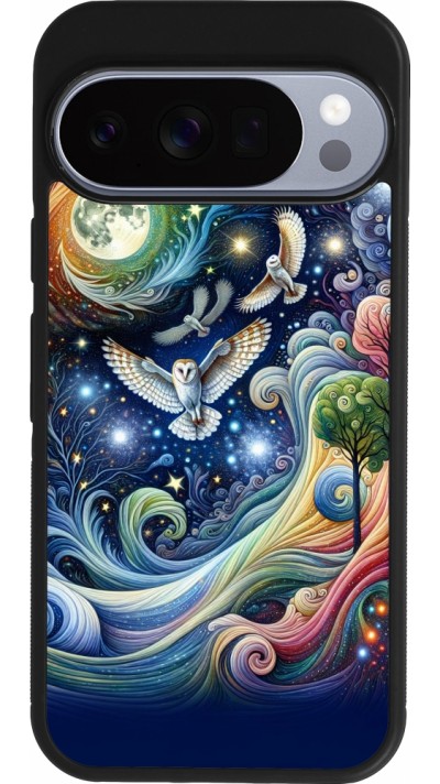 Google Pixel 10 / Pixel 10 Pro Case Hülle - Silikon schwarz Fliegender Blumen-Eule