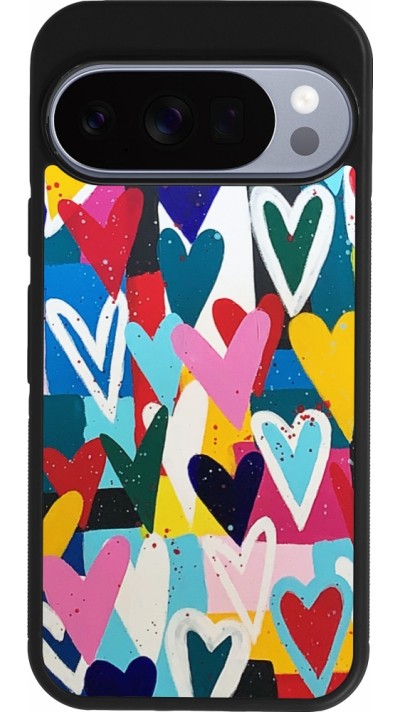 Google Pixel 10 / Pixel 10 Pro Case Hülle - Silikon schwarz Joyful Hearts