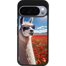 Google Pixel 10 / Pixel 10 Pro Case Hülle - Silikon schwarz Lama Chic in Mohnblume