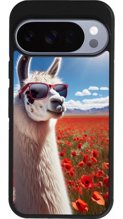 Google Pixel 10 / Pixel 10 Pro Case Hülle - Silikon schwarz Lama Chic in Mohnblume