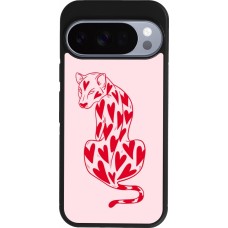 Google Pixel 10 / Pixel 10 Pro Case Hülle - Silikon schwarz Leopard with hearts 2026
