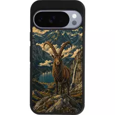 Coque Google Pixel 10 / Pixel 10 Pro - Silicone rigide noir Linocut Bouquetin