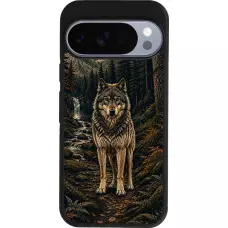 Coque Google Pixel 10 / Pixel 10 Pro - Silicone rigide noir Linocut Loup
