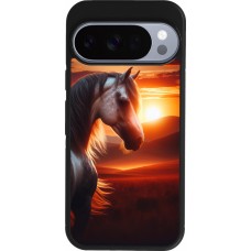 Google Pixel 10 / Pixel 10 Pro Case Hülle - Silikon schwarz Majestätischer Sonnenuntergang Pferd