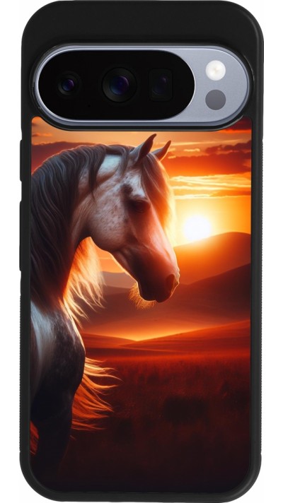 Coque Google Pixel 10 / Pixel 10 Pro - Silicone rigide noir Majestic Sunset Horse