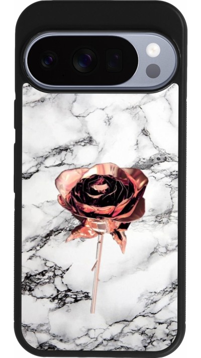 Coque Google Pixel 10 / Pixel 10 Pro - Silicone rigide noir Marble Rose Gold