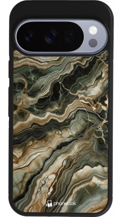 Coque Google Pixel 10 / Pixel 10 Pro - Silicone rigide noir Marbre Olive
