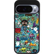 Google Pixel 10 / Pixel 10 Pro Case Hülle - Silikon schwarz Mixed Cartoons Turquoise