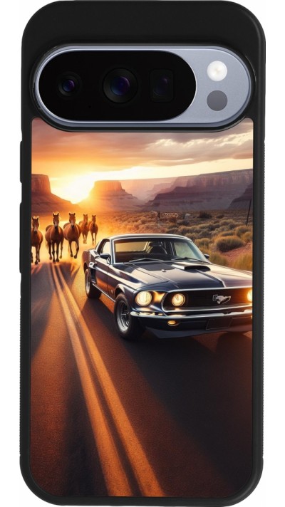 Coque Google Pixel 10 / Pixel 10 Pro - Silicone rigide noir Mustang 69 Grand Canyon