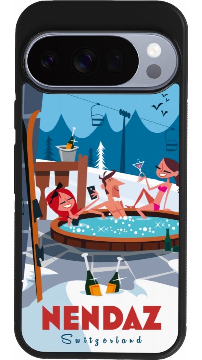 Coque Google Pixel 10 / Pixel 10 Pro - Silicone rigide noir Nendaz Mountain Jacuzzi