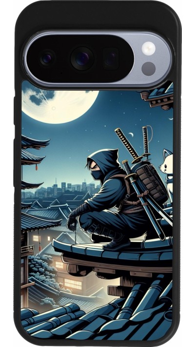 Coque Google Pixel 10 / Pixel 10 Pro - Silicone rigide noir Ninja sous la lune