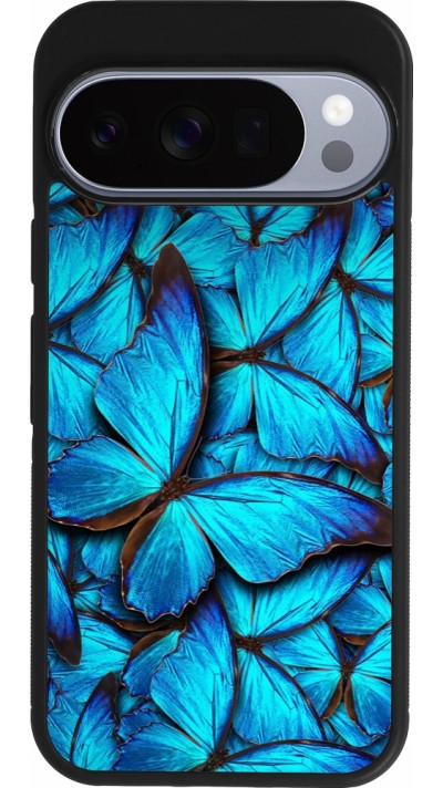 Coque Google Pixel 10 / Pixel 10 Pro - Silicone rigide noir Papillon bleu
