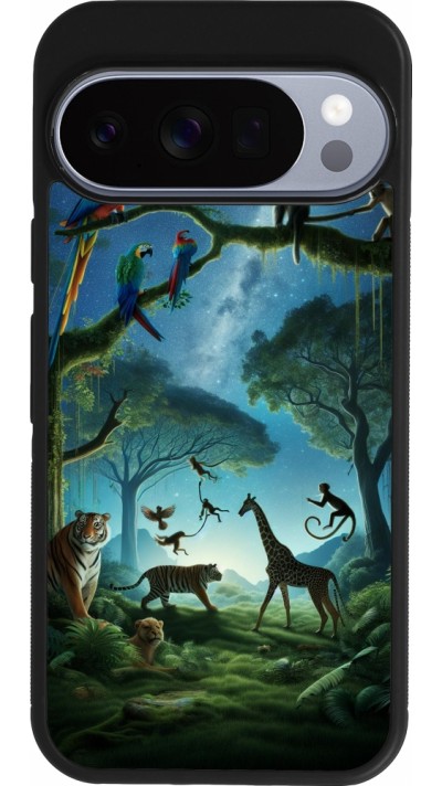 Coque Google Pixel 10 / Pixel 10 Pro - Silicone rigide noir Paradis des animaux exotiques