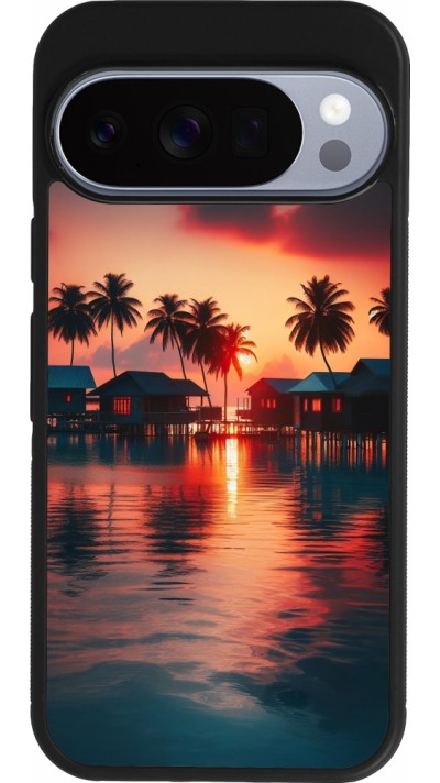 Coque Google Pixel 10 / Pixel 10 Pro - Silicone rigide noir Paradis Maldives