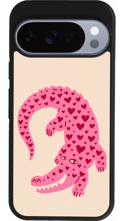 Coque Google Pixel 10 / Pixel 10 Pro - Silicone rigide noir Pink crocodile 2026