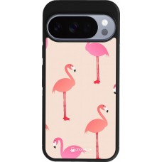 Coque Google Pixel 10 / Pixel 10 Pro - Silicone rigide noir Pink Flamingos Pattern