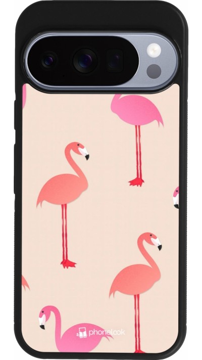 Coque Google Pixel 10 / Pixel 10 Pro - Silicone rigide noir Pink Flamingos Pattern