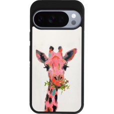 Coque Google Pixel 10 / Pixel 10 Pro - Silicone rigide noir Pink Girafe Paint