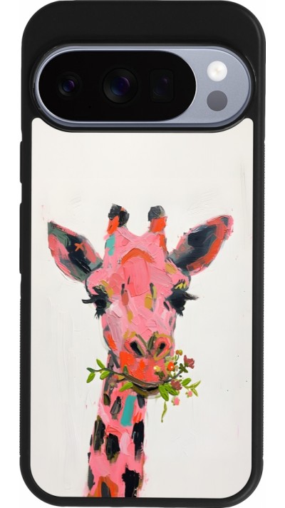 Coque Google Pixel 10 / Pixel 10 Pro - Silicone rigide noir Pink Girafe Paint