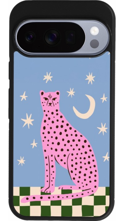 Coque Google Pixel 10 / Pixel 10 Pro - Silicone rigide noir Pink leopard with stars 2026