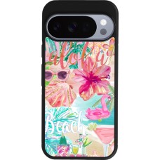 Coque Google Pixel 10 / Pixel 10 Pro - Silicone rigide noir Preppy Collage Aloha