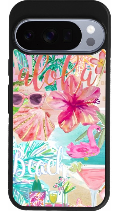 Coque Google Pixel 10 / Pixel 10 Pro - Silicone rigide noir Preppy Collage Aloha