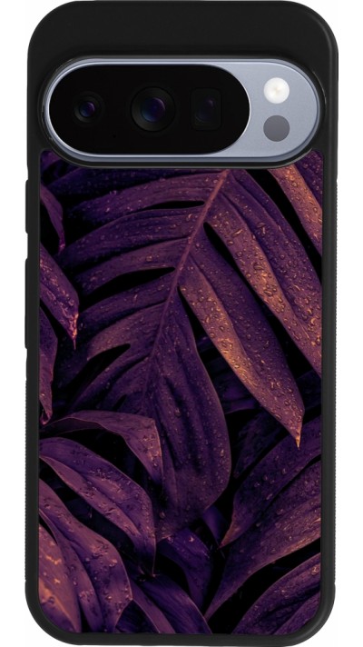Coque Google Pixel 10 / Pixel 10 Pro - Silicone rigide noir Purple Light Leaves