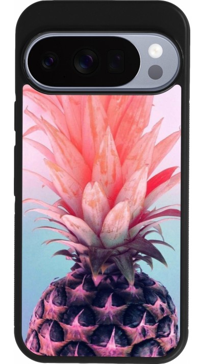 Coque Google Pixel 10 / Pixel 10 Pro - Silicone rigide noir Purple Pink Pineapple