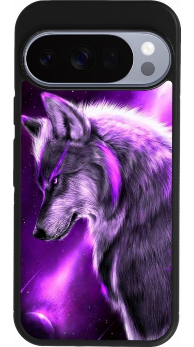Coque Google Pixel 10 / Pixel 10 Pro - Silicone rigide noir Purple Sky Wolf