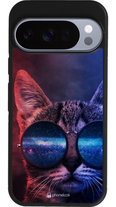 Coque Google Pixel 10 / Pixel 10 Pro - Silicone rigide noir Red Blue Cat Glasses