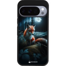 Coque Google Pixel 10 / Pixel 10 Pro - Silicone rigide noir Renard lune forêt