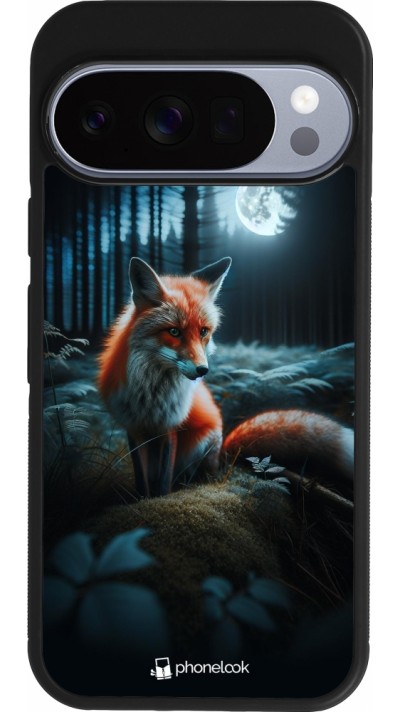 Coque Google Pixel 10 / Pixel 10 Pro - Silicone rigide noir Renard lune forêt