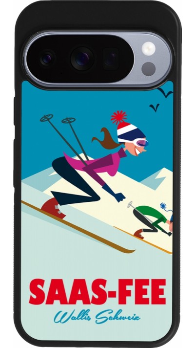 Coque Google Pixel 10 / Pixel 10 Pro - Silicone rigide noir Saas-Fee Ski Downhill