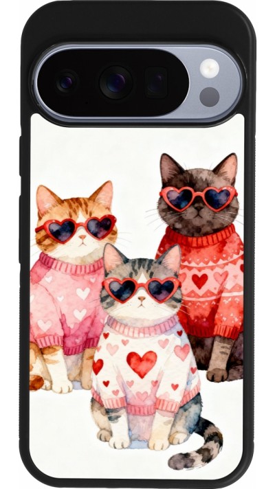 Coque Google Pixel 10 / Pixel 10 Pro - Silicone rigide noir Saint Valentines Day 26 Cat Love