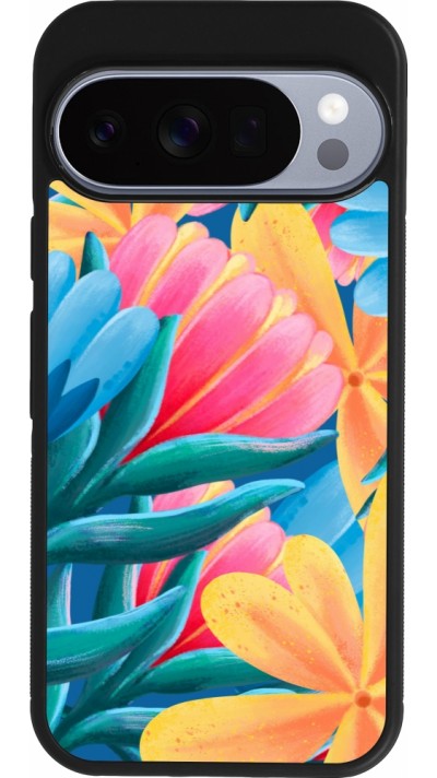 Coque Google Pixel 10 / Pixel 10 Pro - Silicone rigide noir Spring 23 colorful flowers