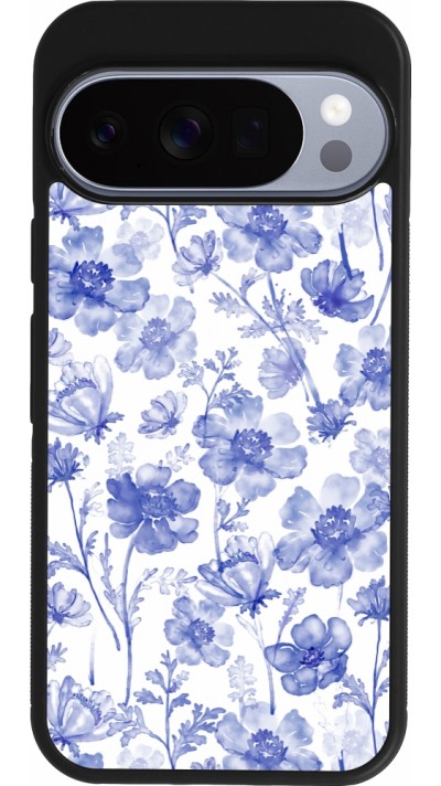 Coque Google Pixel 10 / Pixel 10 Pro - Silicone rigide noir Spring 23 watercolor blue flowers