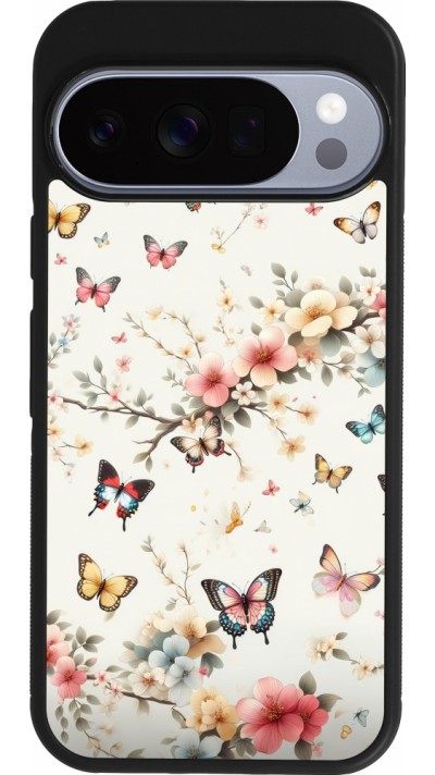 Coque Google Pixel 10 / Pixel 10 Pro - Silicone rigide noir Spring 25 Papillons Légers
