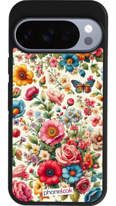 Coque Google Pixel 10 / Pixel 10 Pro - Silicone rigide noir Spring 25 printemps fleuri